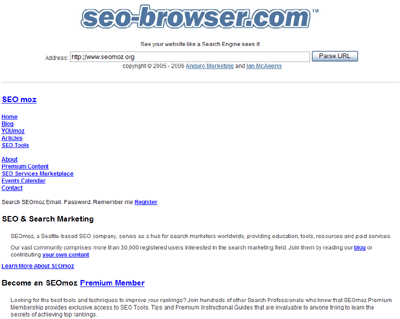SEO-Browserから見たSEOmozホームページ
