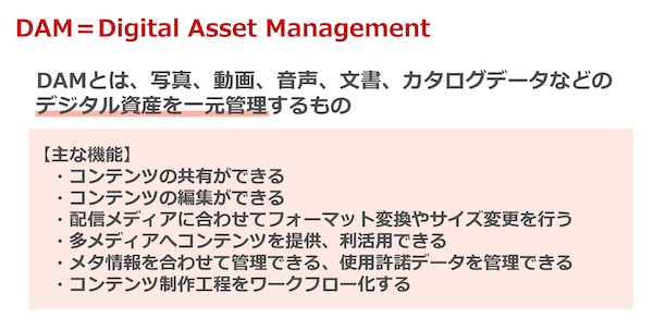 「DAM（Digital Asset Management）」の定義